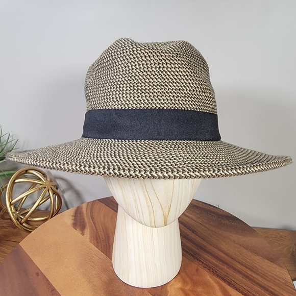 Jeanne Simmons Black and Tan Woven Sun Hat Women's One Size Summer Vacation - Picture 3 of 14